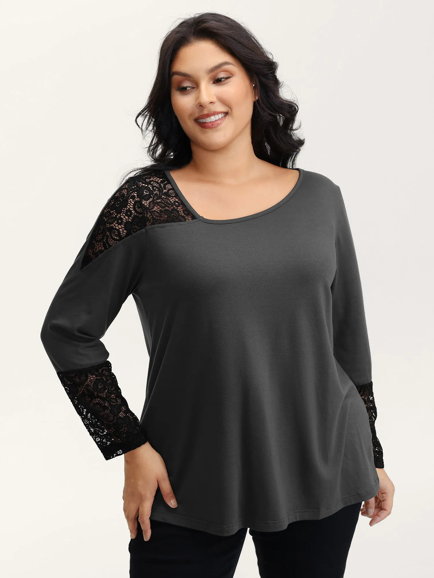 Supersoft Sheer Lace Solid T-Shirt sold by Bloomchic