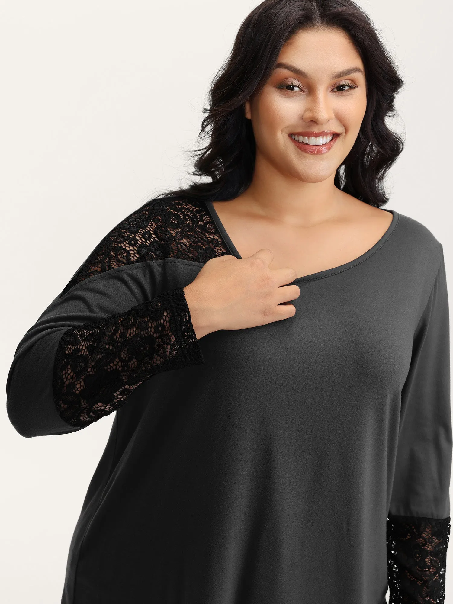 Supersoft Sheer Lace Solid T-Shirt sold by Bloomchic product image thumbnail 2