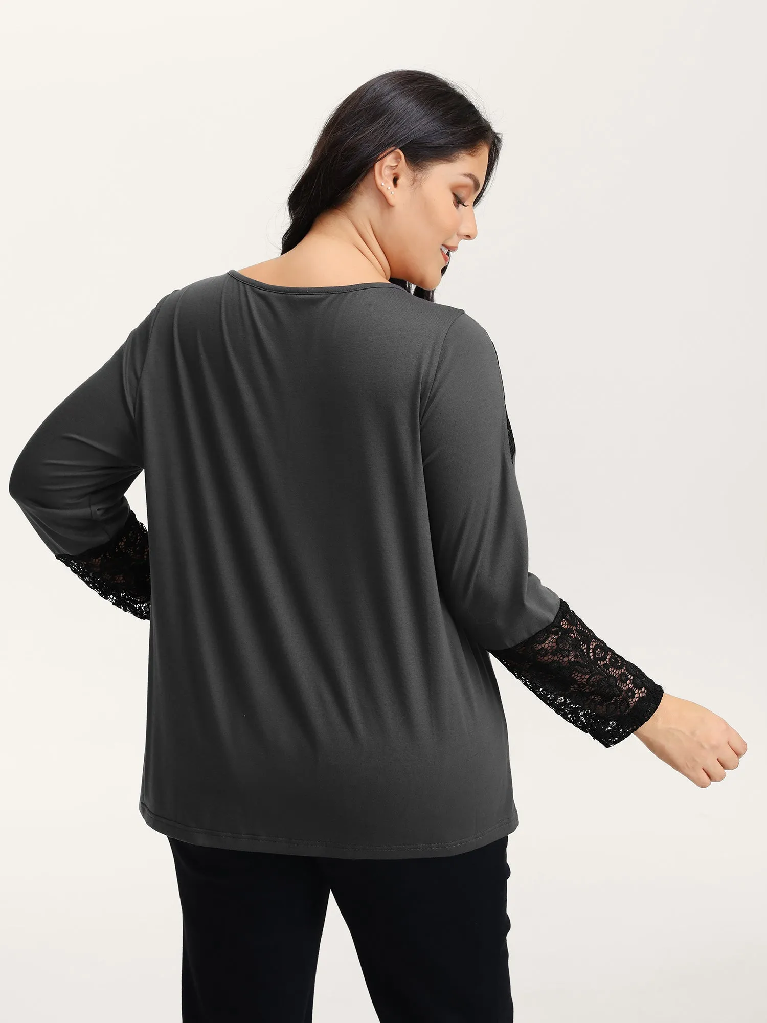Supersoft Sheer Lace Solid T-Shirt sold by Bloomchic product image thumbnail 4