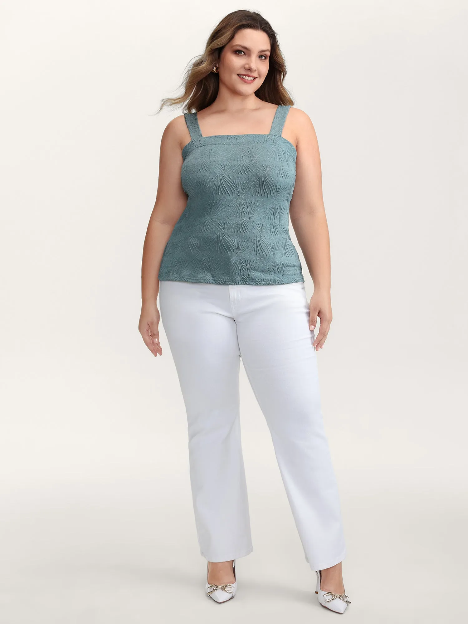 Stretchy Knit Wide Straps Fitted Tank Top sold by Bloomchic product image thumbnail 3