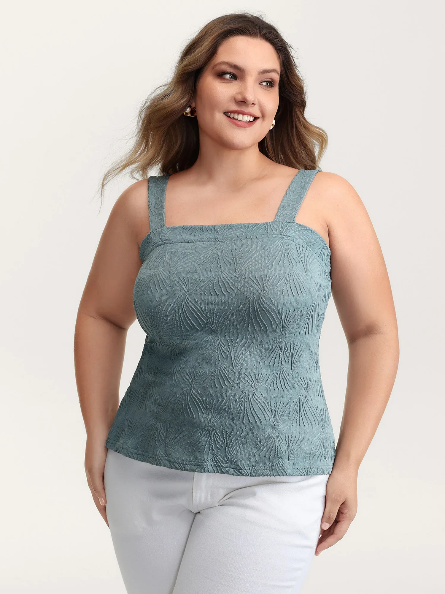 Stretchy Knit Wide Straps Fitted Tank Top sold by Bloomchic