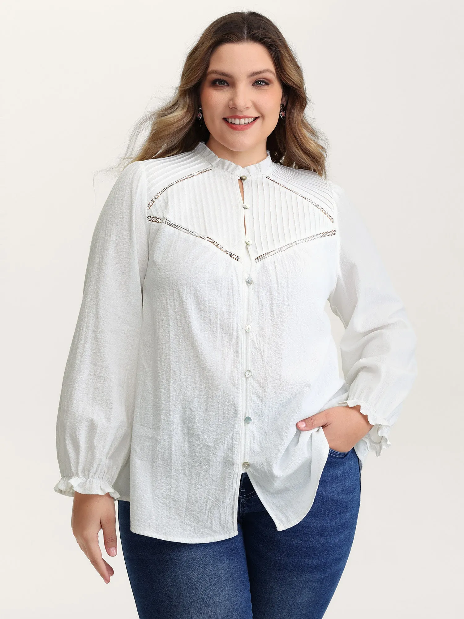 Pure Cotton Lace Trim Button Blouse sold by Bloomchic product image thumbnail 2