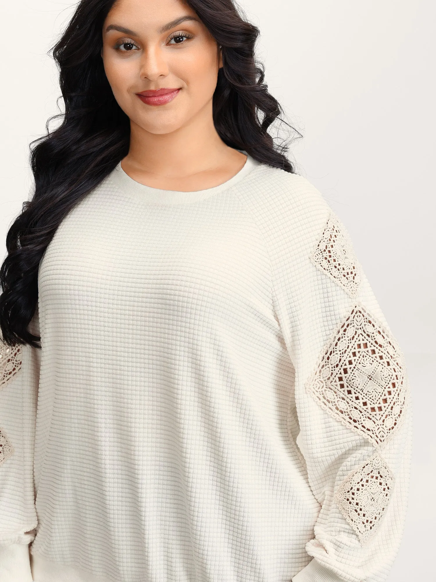 Lace Textured Sheer Sleeve Sweatshirt sold by Bloomchic product image thumbnail 2
