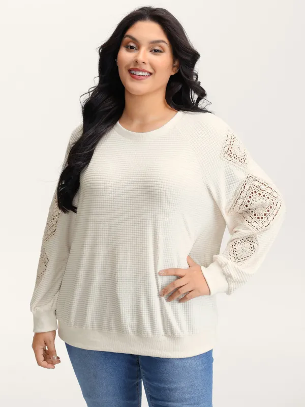 Lace Textured Sheer Sleeve Sweatshirt sold by Bloomchic