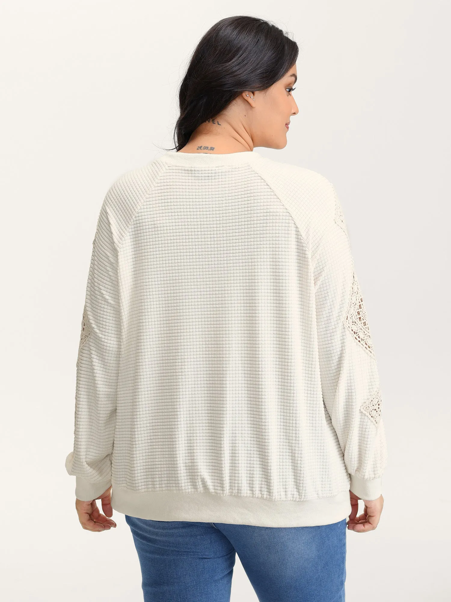 Lace Textured Sheer Sleeve Sweatshirt sold by Bloomchic product image thumbnail 5