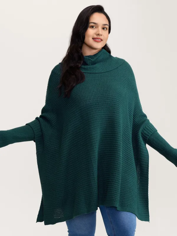 Cape-Style Turtleneck Textured Pullover sold by Bloomchic