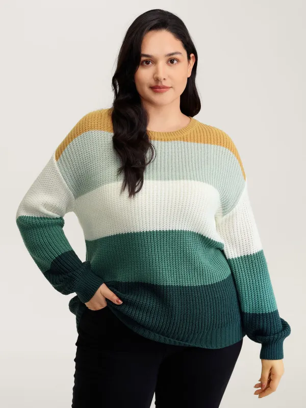 Colorblock Textured Balloon Sleeve Pullover sold by Bloomchic
