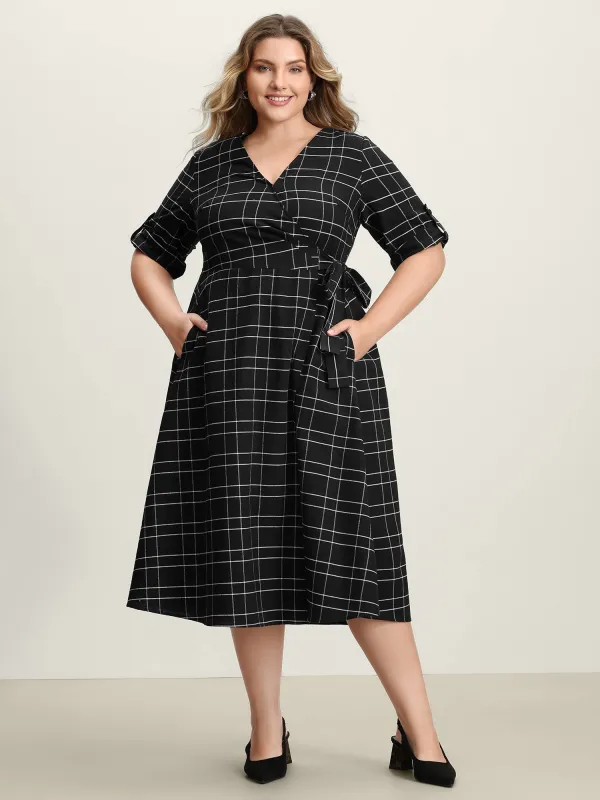 Checkered Print Wrap Pockets Midi Dress sold by Bloomchic