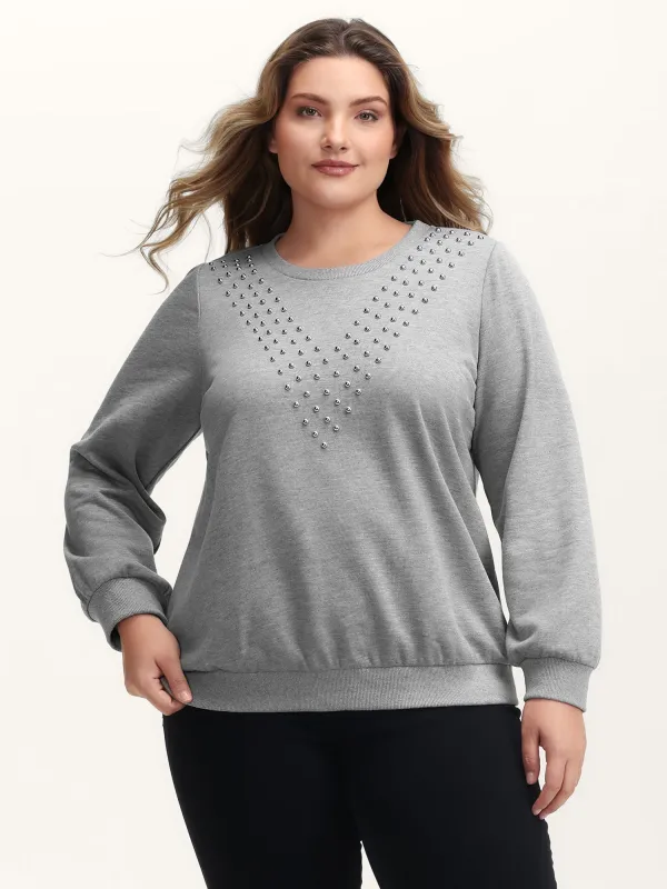 Stretchy Rivet Detail Round Neck Sweatshirt sold by Bloomchic