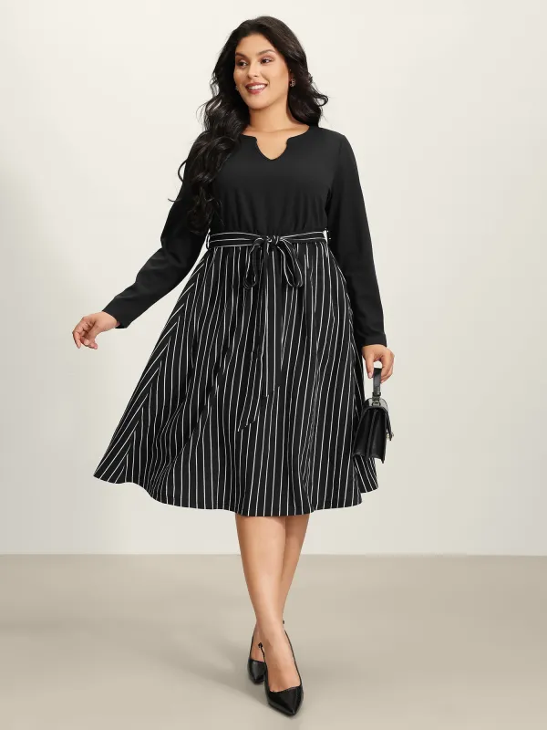 Stripes Color Contrast Belted Midi Dress sold by Bloomchic
