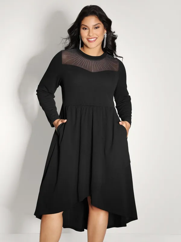 Rhinestone Stretchy Sheer Neck Midi Dress sold by Bloomchic