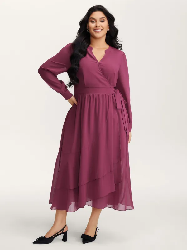 Chiffon Wrap Tie Layered Ruffled Maxi Dress made by Bloomchic