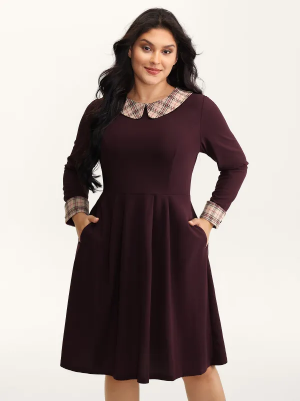 Plaid Collar Pleated Stretchy Waist Midi Dress sold by Bloomchic