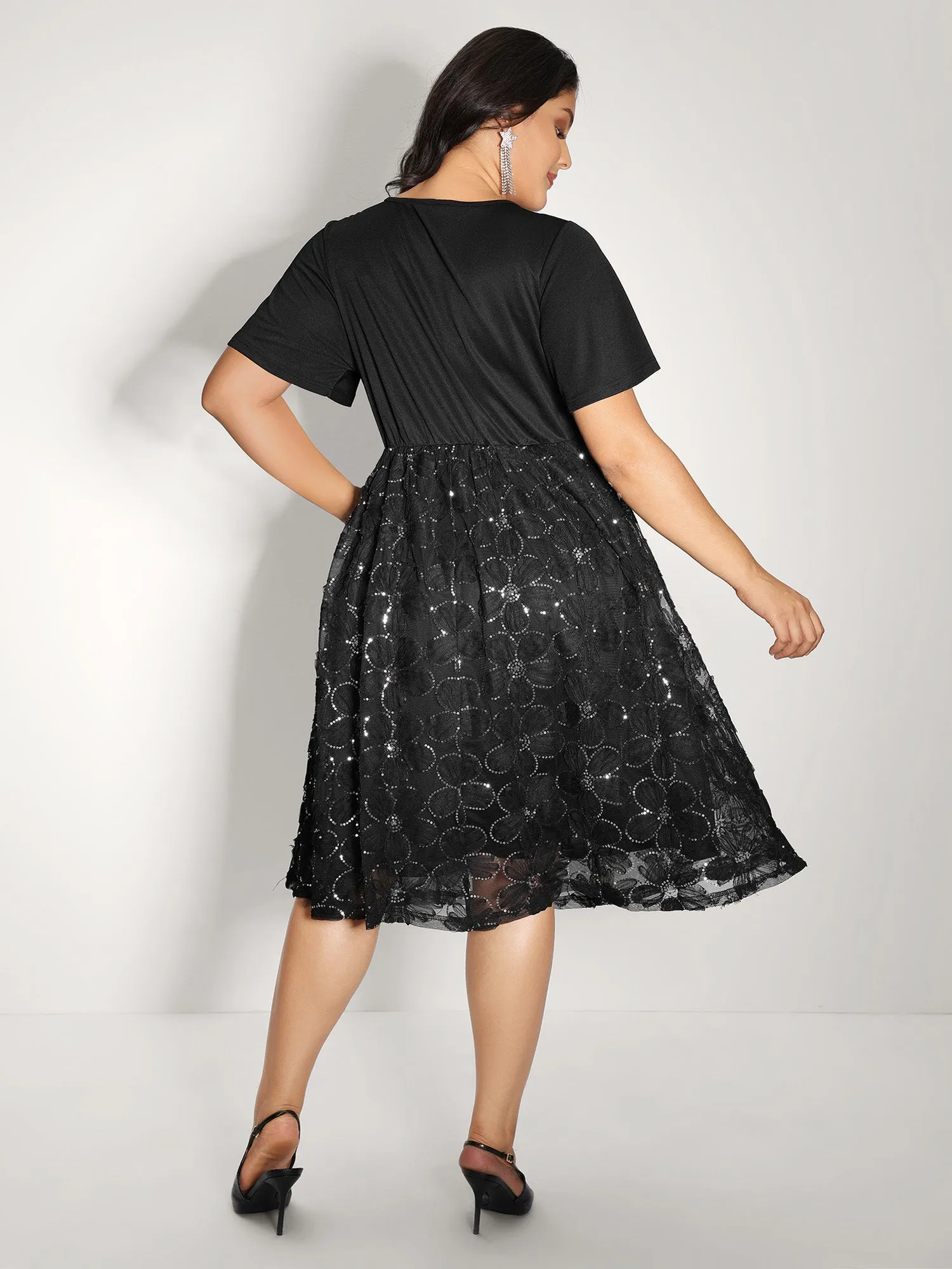 Sequin Embroidery Ruffled Sleeve Midi Dress sold by Bloomchic product image thumbnail 4