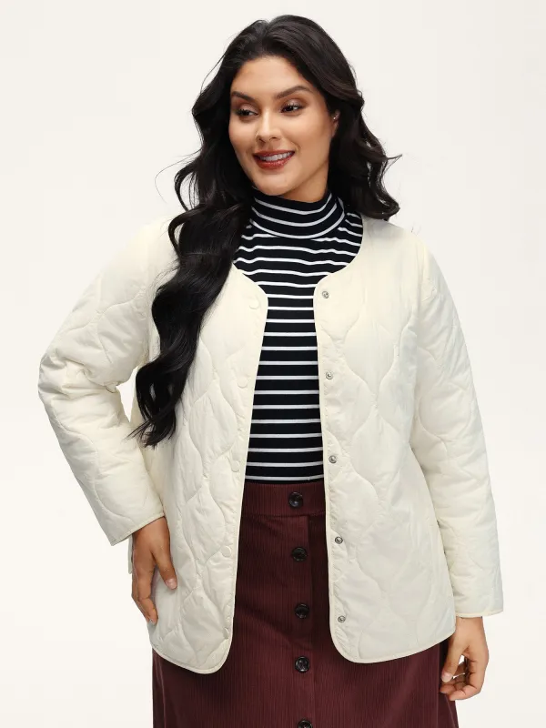 Quilted Cotton Button Round Neck Jacket sold by Bloomchic