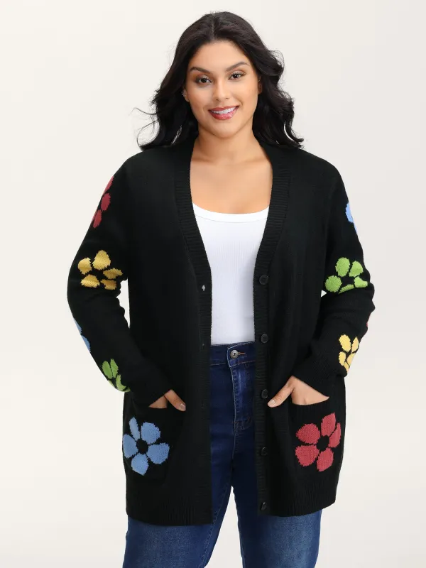 Colorful Floral Pattern Button Knit Cardigan sold by Bloomchic