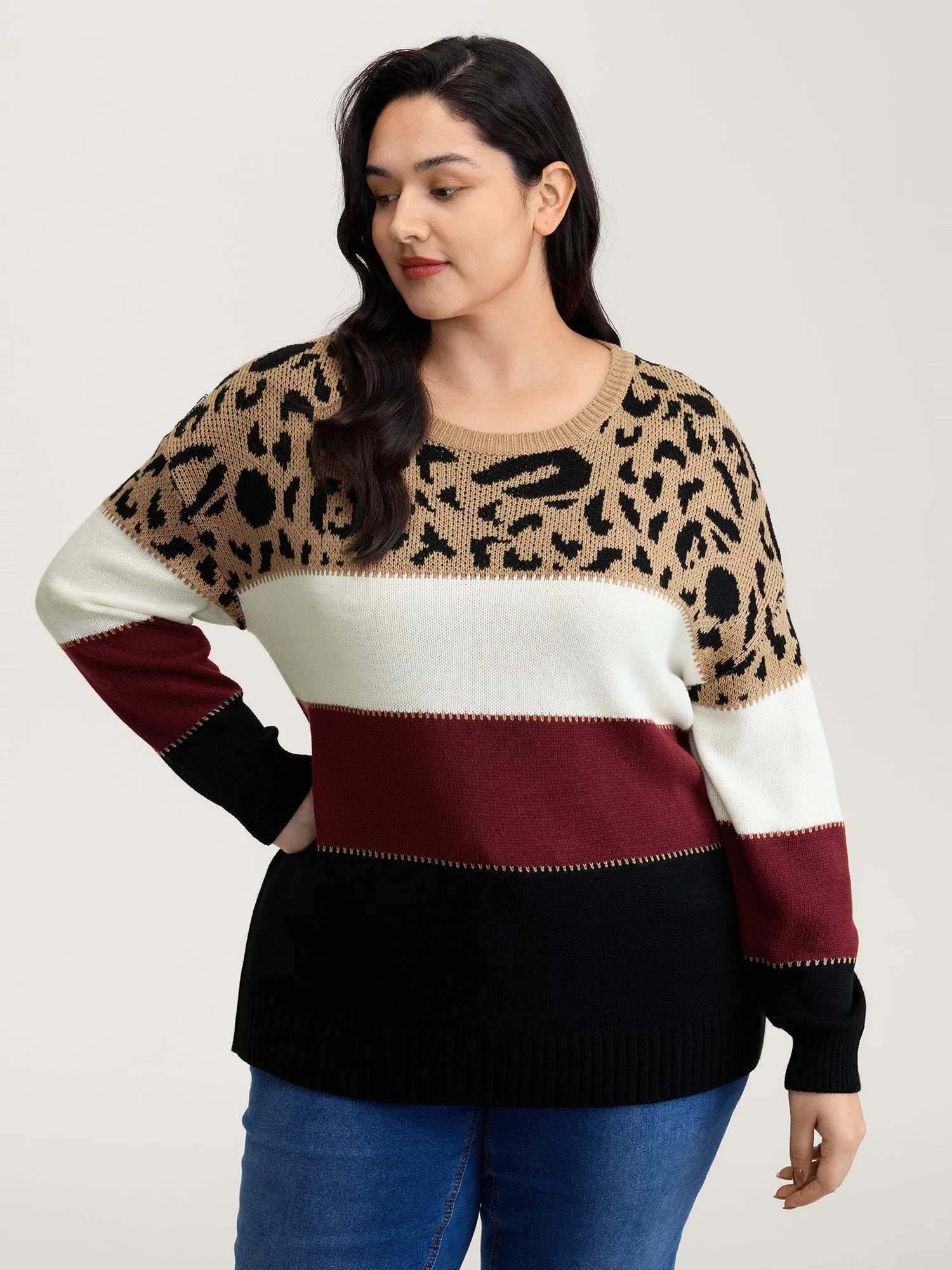 Leopard Print Colorblock Pullover sold by Bloomchic