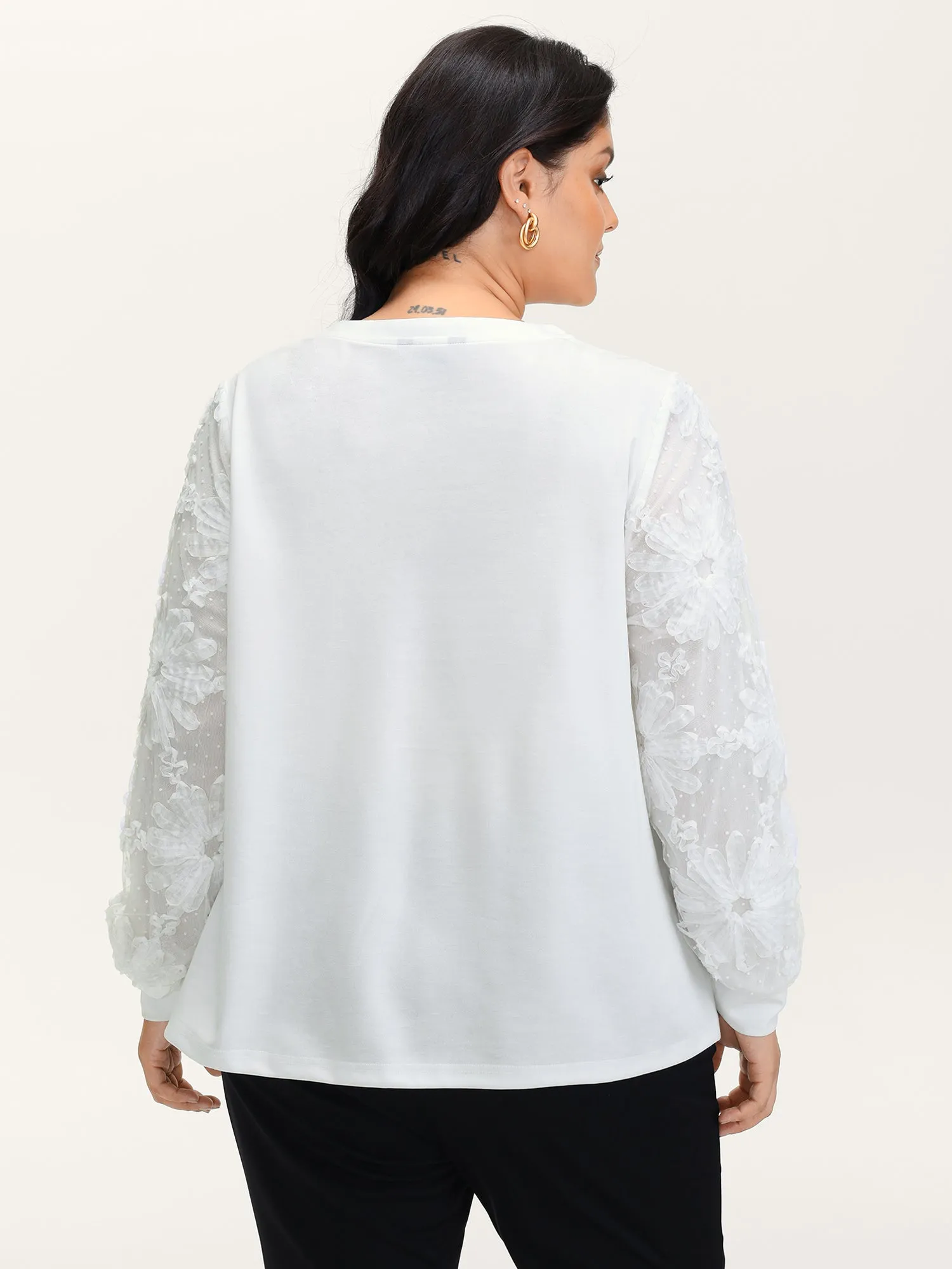 Textured Sheer Sleeve V-Neck T-Shirt sold by Bloomchic product image thumbnail 4