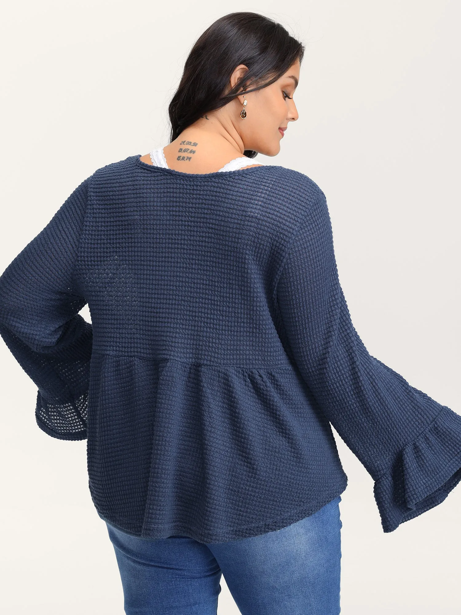Textured Lace Ruffled Sleeve Knit Top sold by Bloomchic product image thumbnail 5