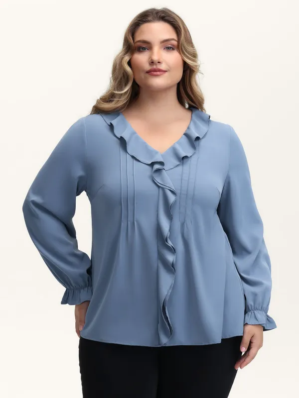 Lotus Leaf Edge Toothpick Pleats Blouse sold by Bloomchic