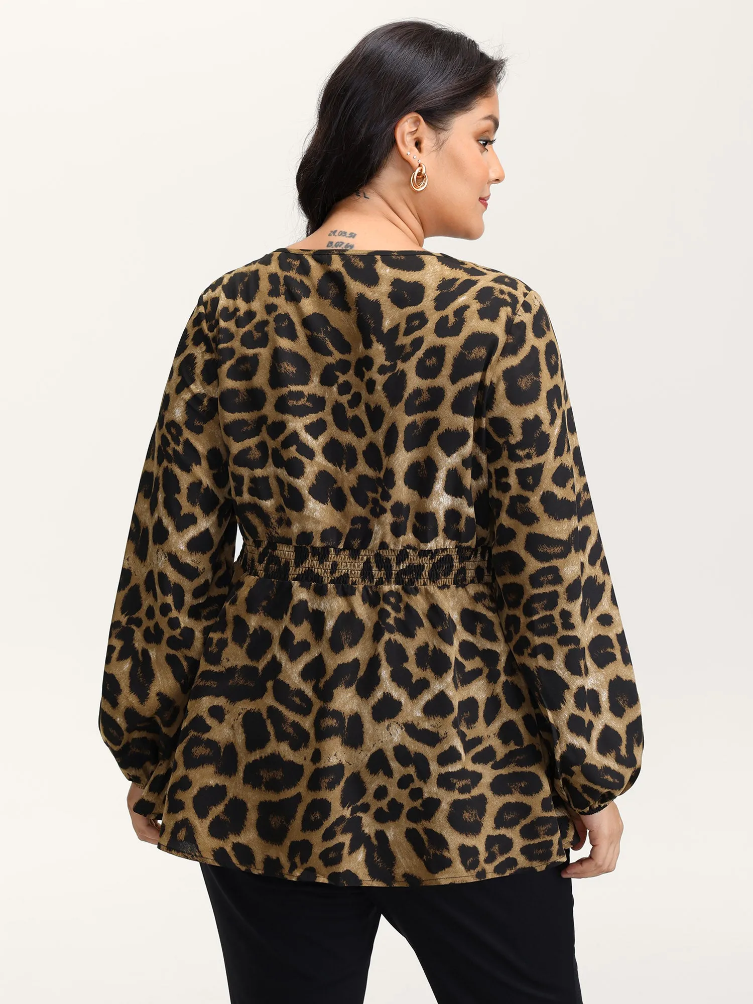 Leopard Print Shirred Waist Blouse sold by Bloomchic product image thumbnail 4