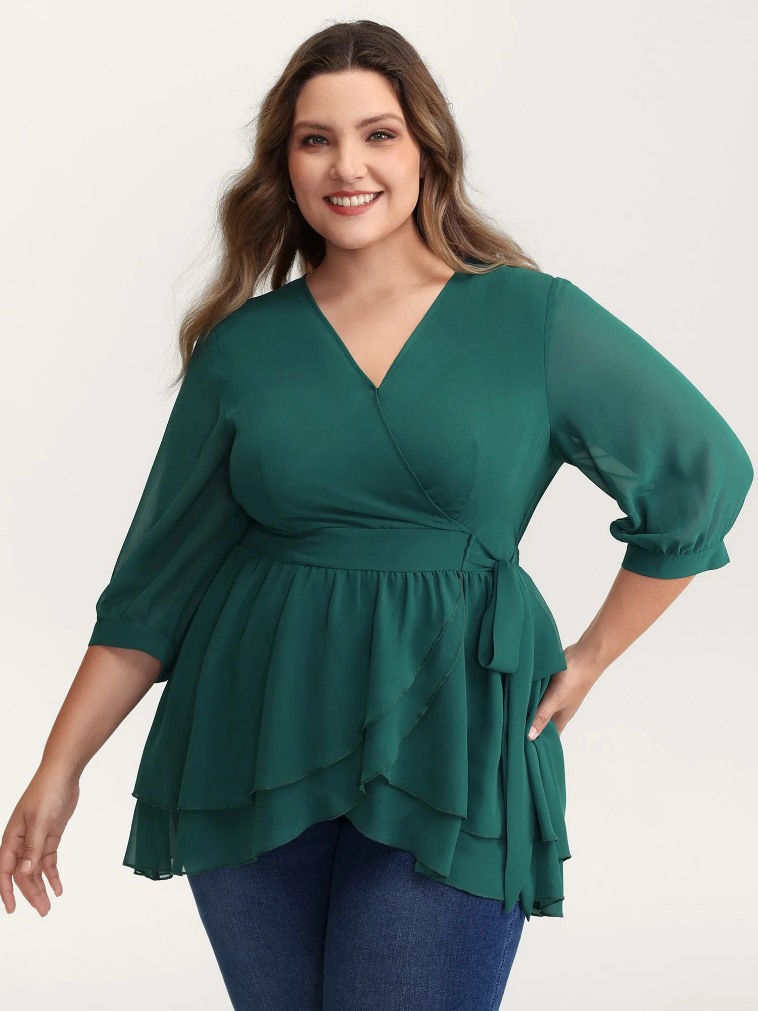Layered Ruffled Hem Side-Tie Blouse sold by Bloomchic