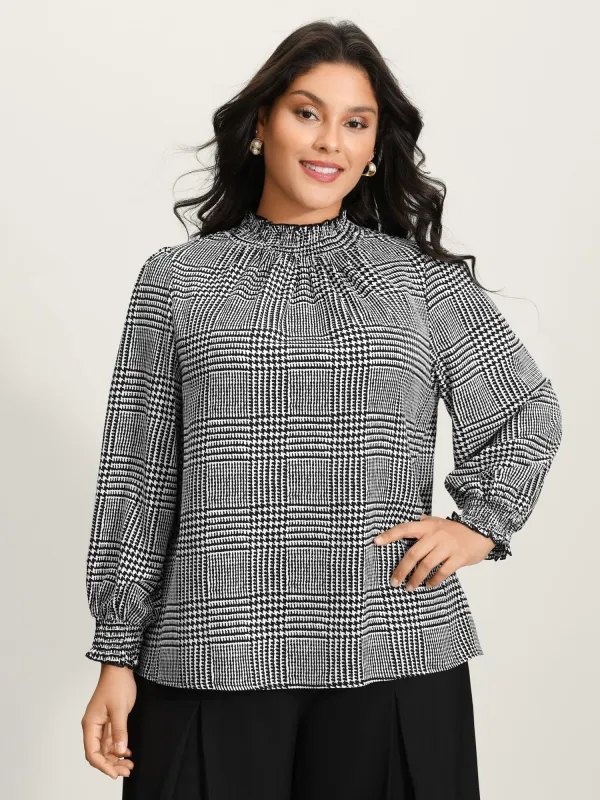Houndstooth Pattern Ruffled Collar Blouse sold by Bloomchic