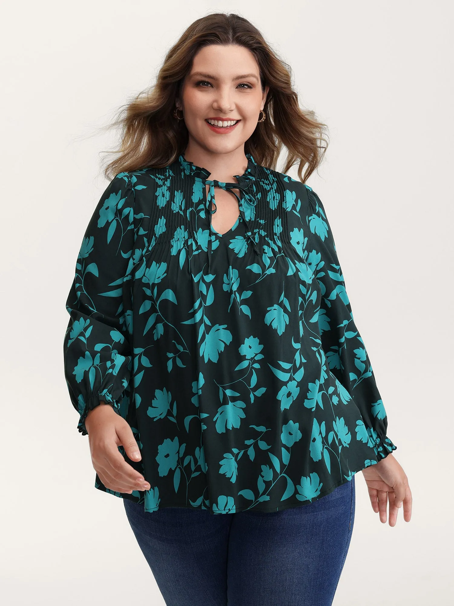 Flower Silhouette Neck-Tie Blouse sold by Bloomchic