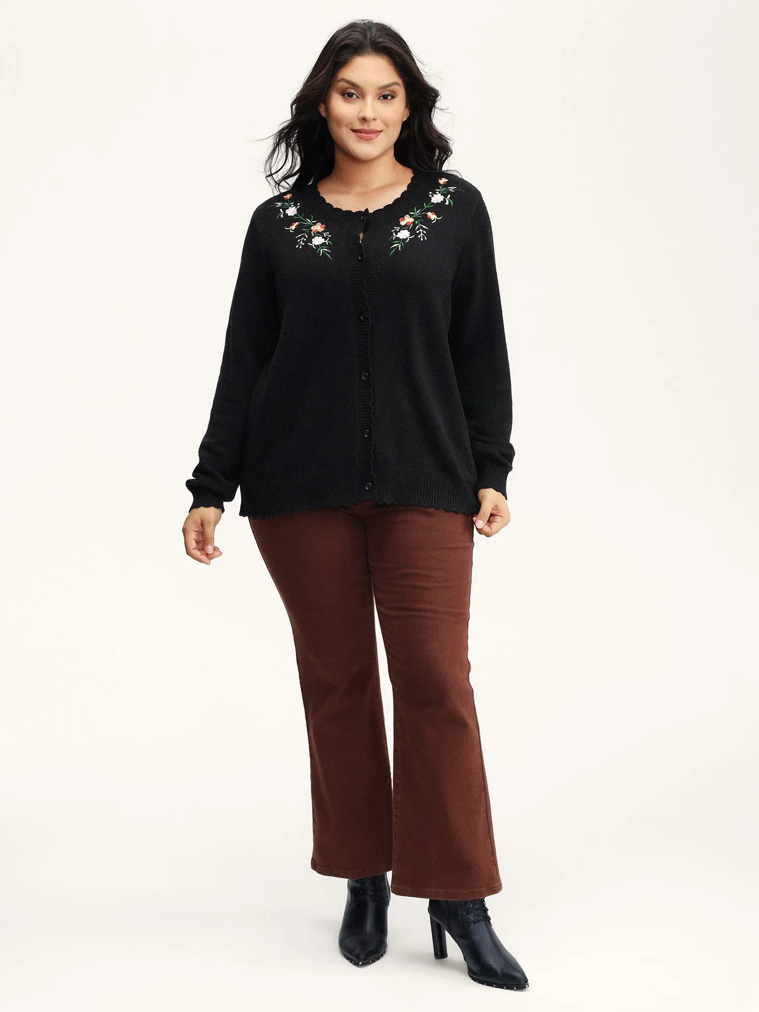 Supersoft Floral Embroidery Buttons Knit Cardigan sold by Bloomchic product image thumbnail 3