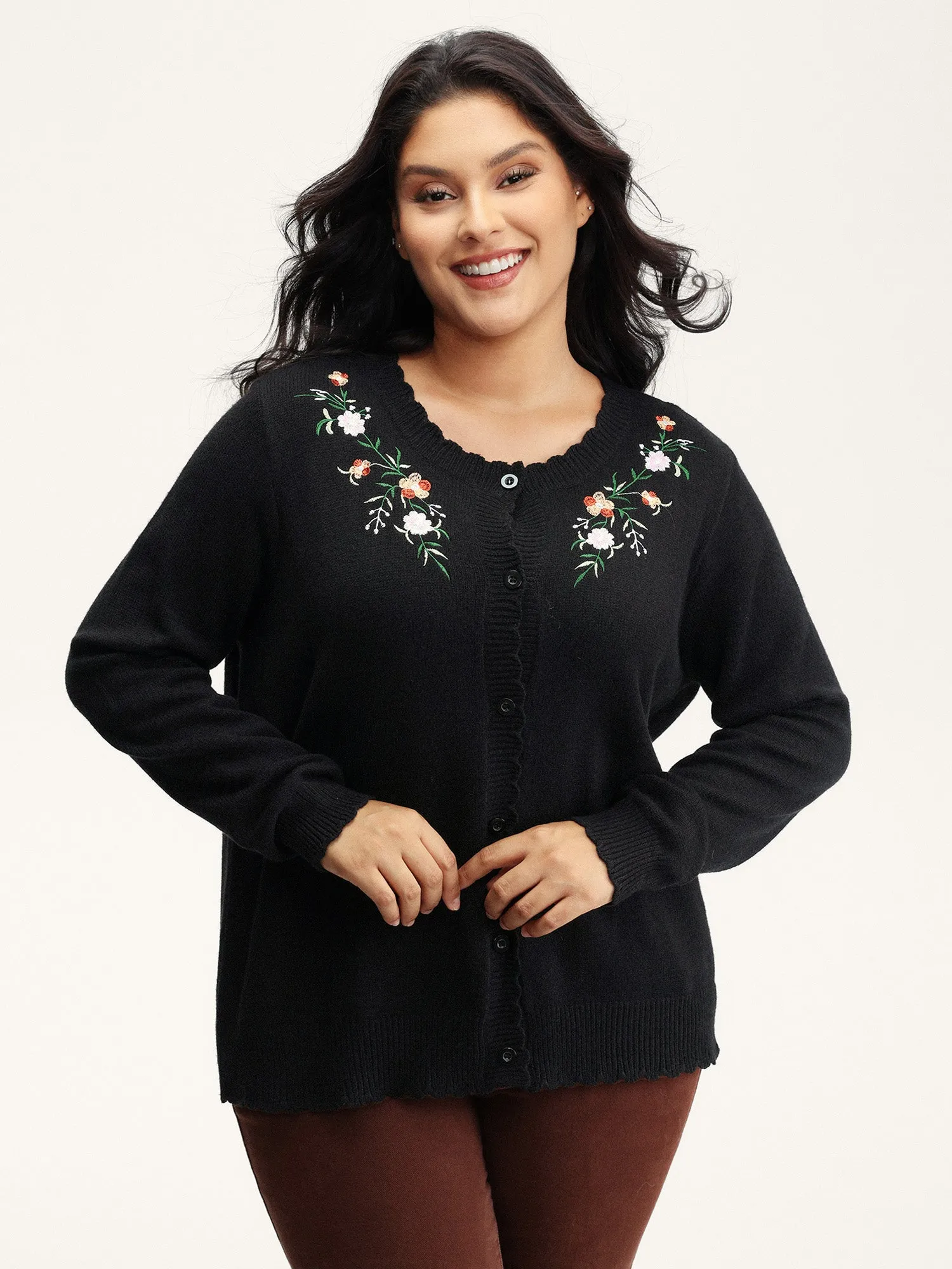 Supersoft Floral Embroidery Buttons Knit Cardigan sold by Bloomchic product image thumbnail 2