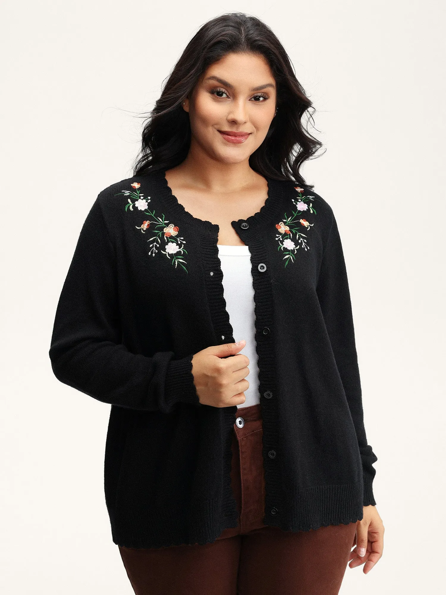 Supersoft Floral Embroidery Buttons Knit Cardigan sold by Bloomchic