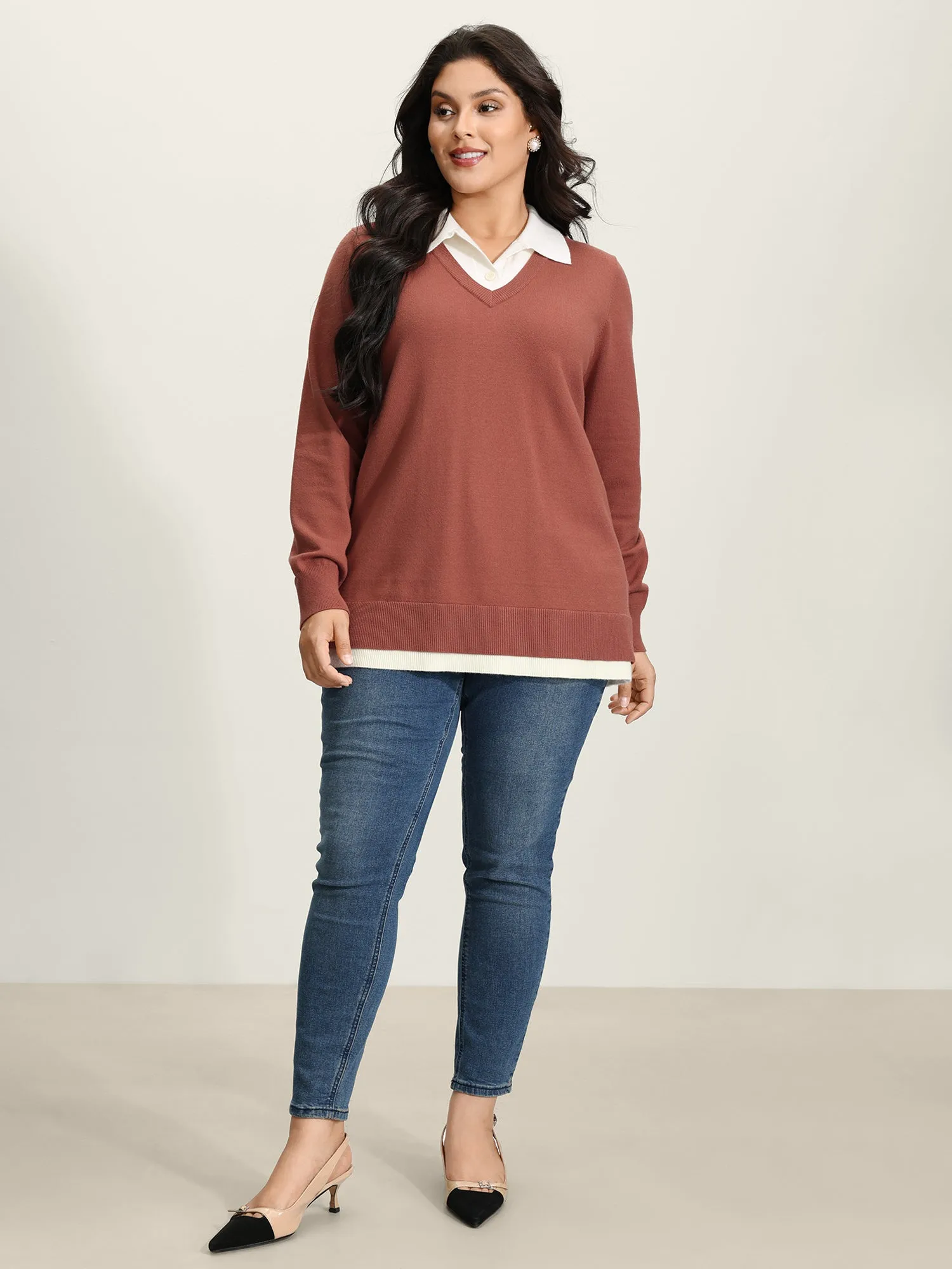 Supersoft 2-in-1 Polo Collar Color Contrast Pullover sold by Bloomchic product image thumbnail 3