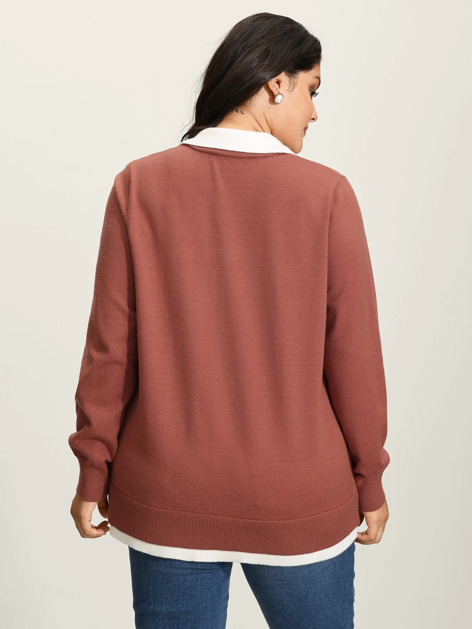 Supersoft 2-in-1 Polo Collar Color Contrast Pullover sold by Bloomchic product image thumbnail 4