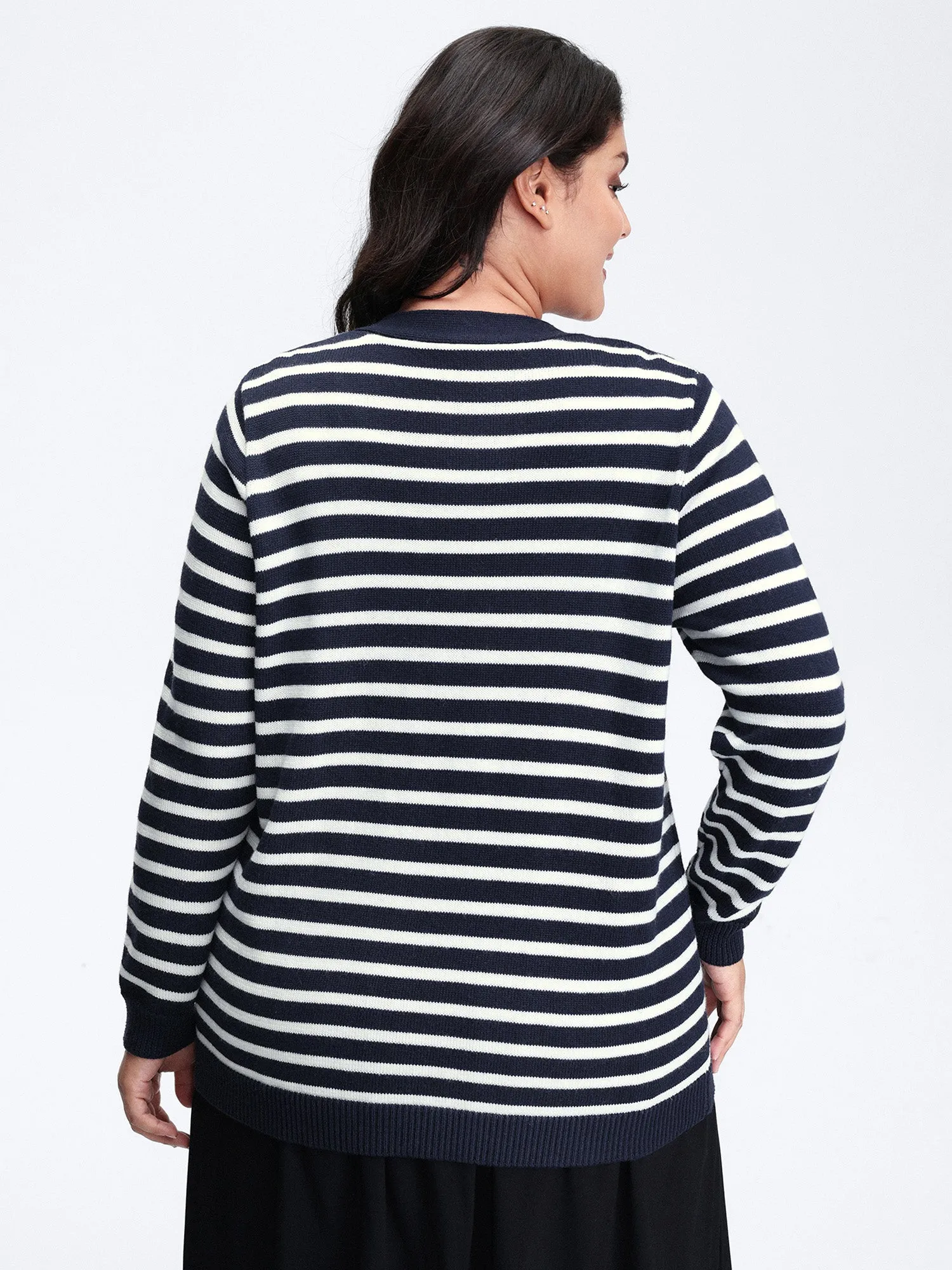 Wool-Blend Stripe Button Pockets Knit Cardigan sold by Bloomchic product image thumbnail 4