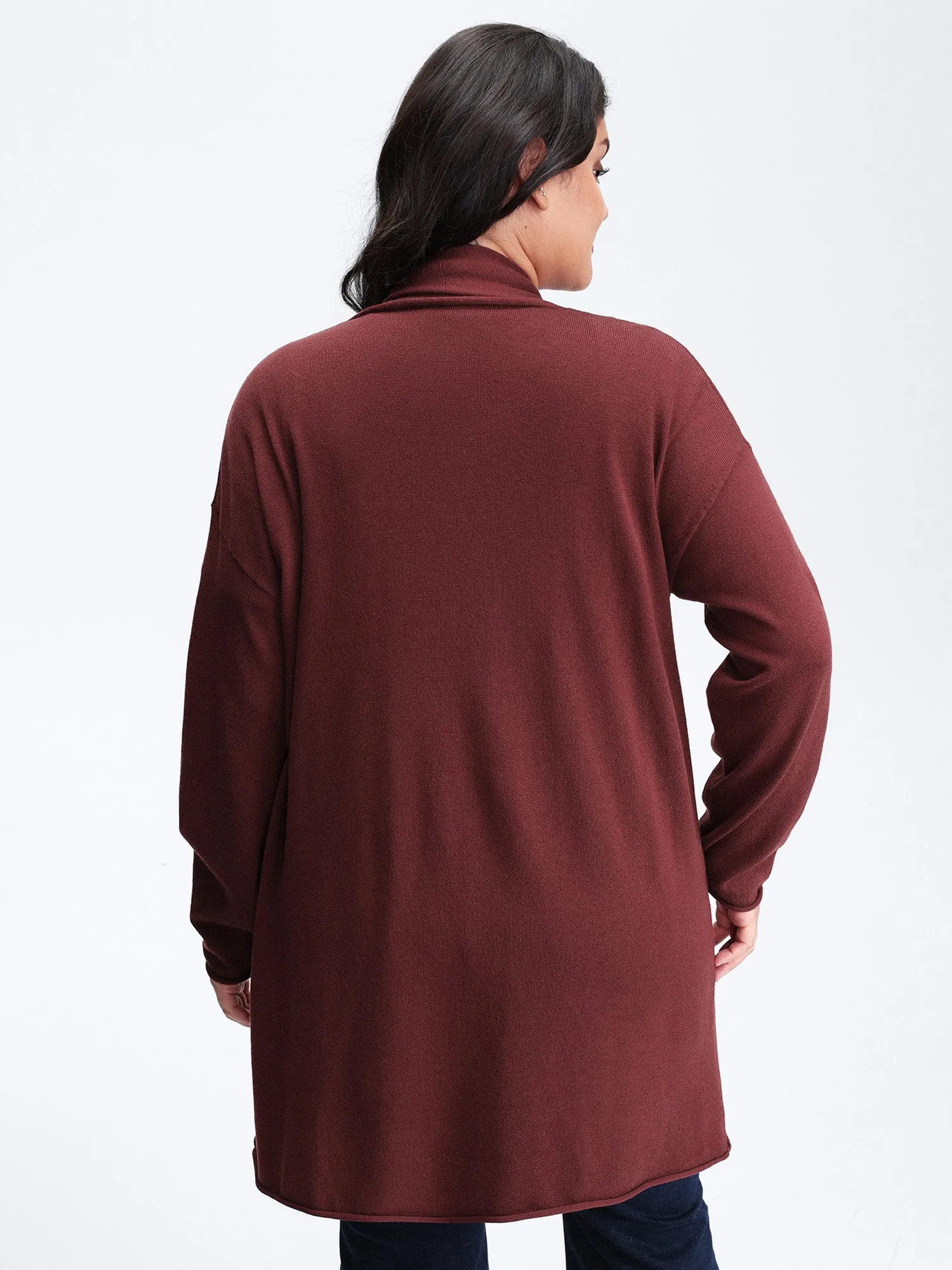 Supersoft Folded Collar Pocket Open-Front Knit Cardigan sold by Bloomchic product image thumbnail 4