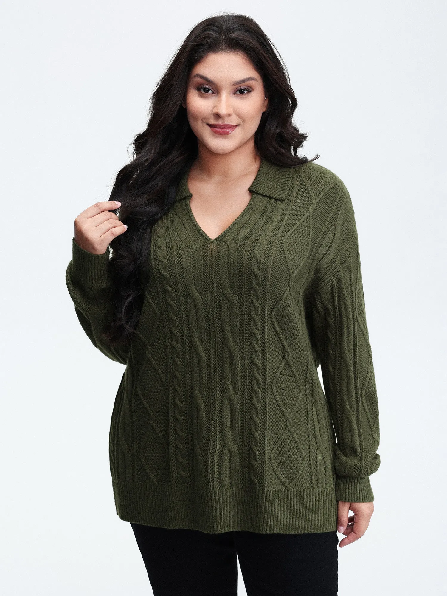 Cable Knit Polo Collar Pullover sold by Bloomchic