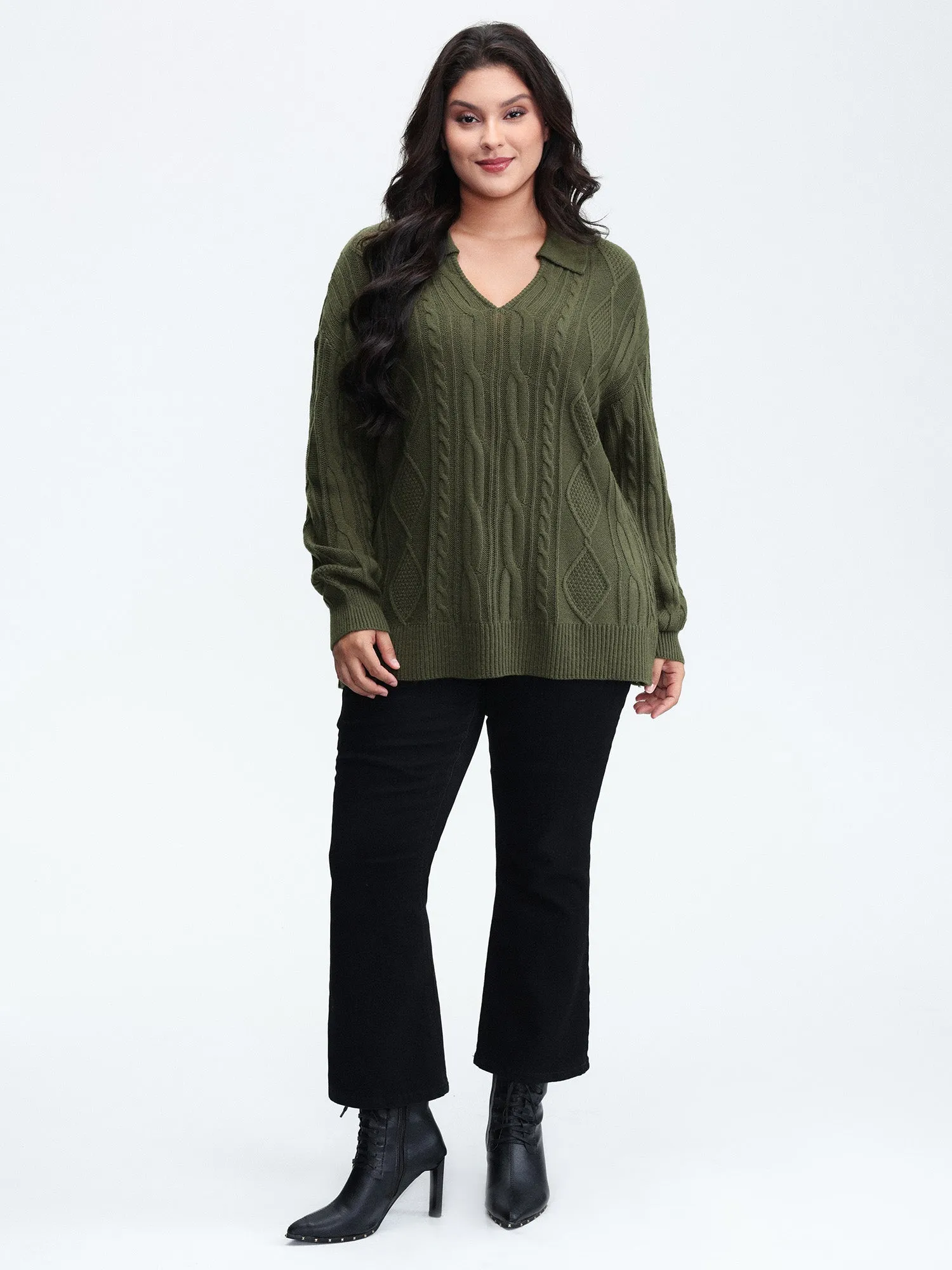 Cable Knit Polo Collar Pullover sold by Bloomchic product image thumbnail 3