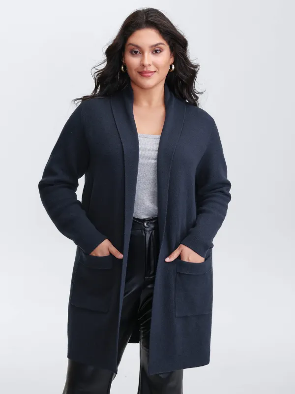 Supersoft Folded Collar Pockets Open-Front Knit Cardigan sold by Bloomchic