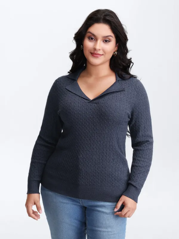 Supersoft Cable Knit Blazer Collar Fitted Pullover sold by Bloomchic