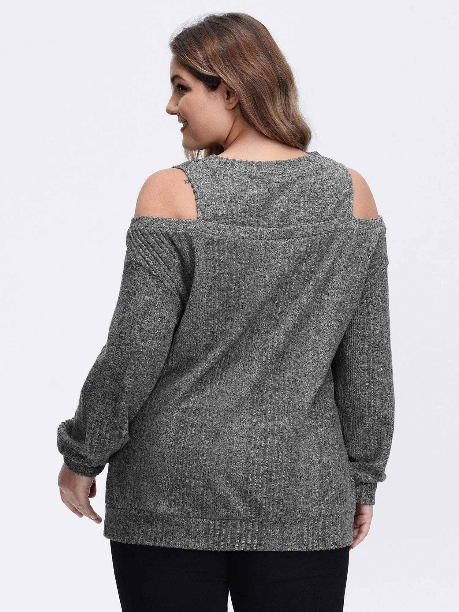 Off-Shoulder Textured Solid Sweatshirt sold by Bloomchic product image thumbnail 4