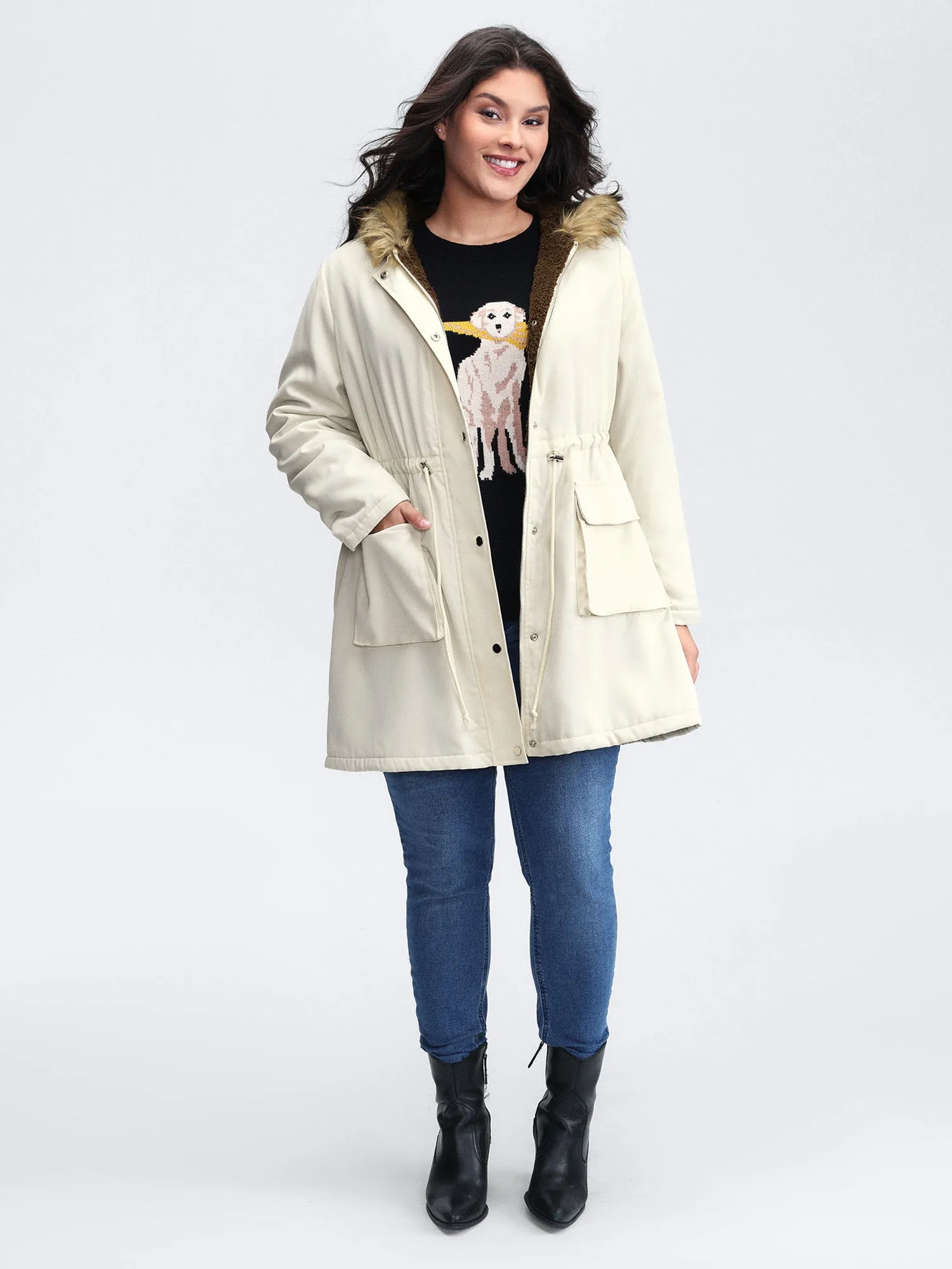 Fur Collar Adjustable Drawstring Quilted Jacket sold by Bloomchic product image thumbnail 3