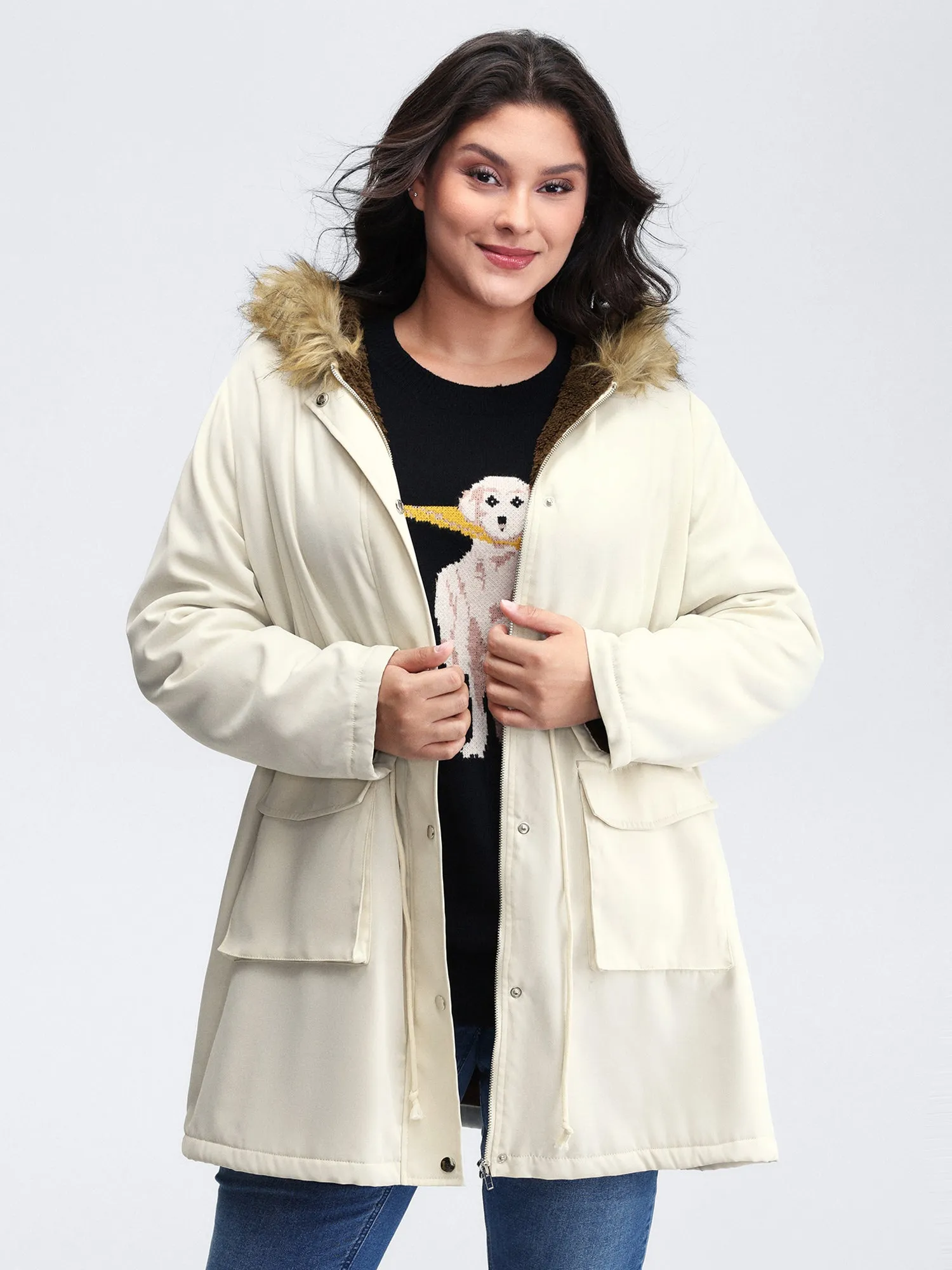 Fur Collar Adjustable Drawstring Quilted Jacket sold by Bloomchic product image thumbnail 2