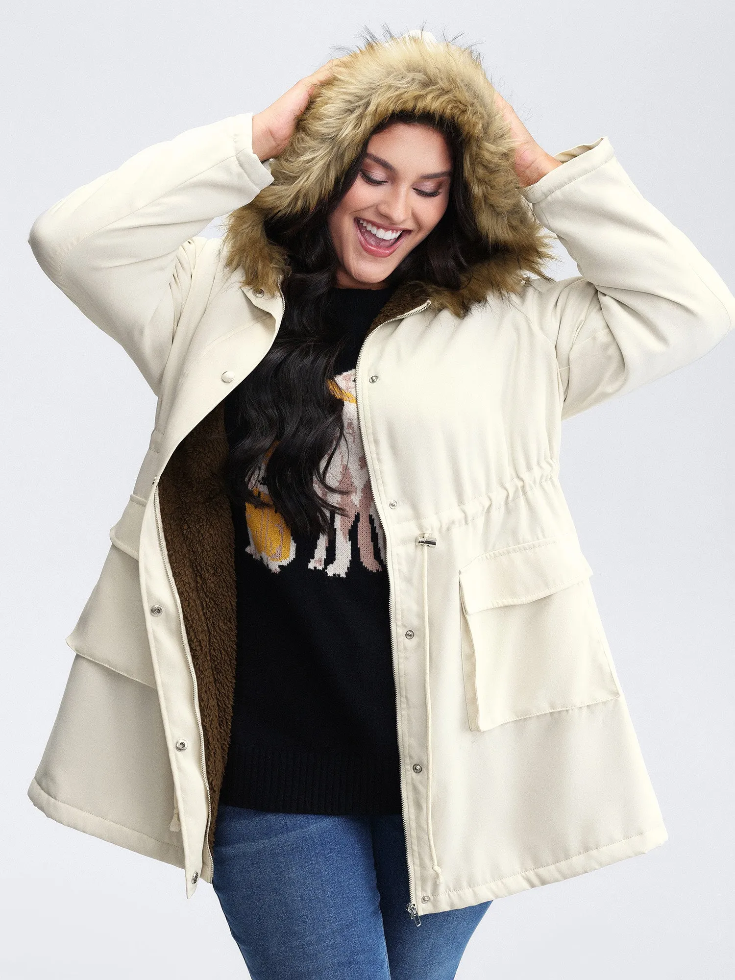 Fur Collar Adjustable Drawstring Quilted Jacket sold by Bloomchic