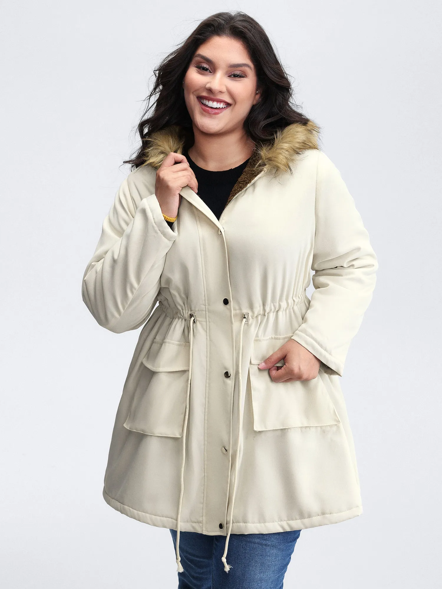 Fur Collar Adjustable Drawstring Quilted Jacket sold by Bloomchic product image thumbnail 4