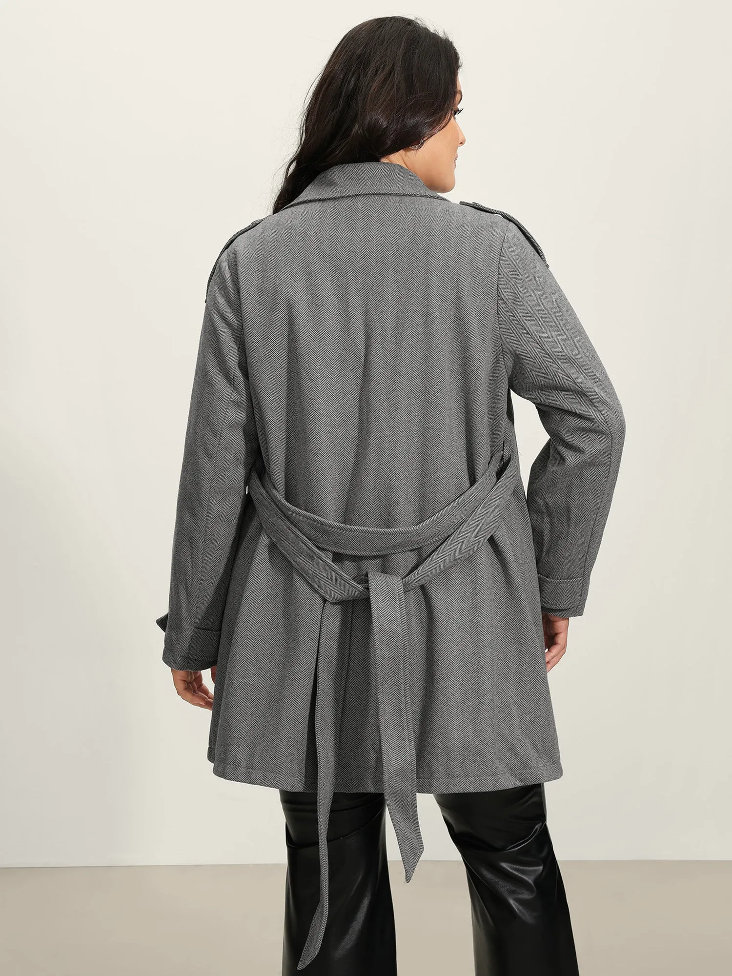 Herringbone Button Belted Lined Coat sold by Bloomchic product image thumbnail 5
