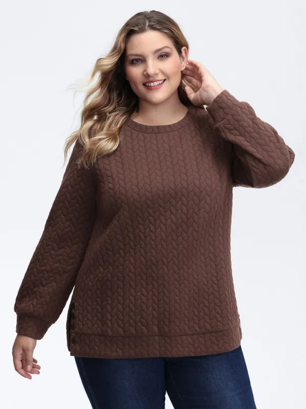 Textured Side Slit Round Neck Sweatshirt sold by Bloomchic