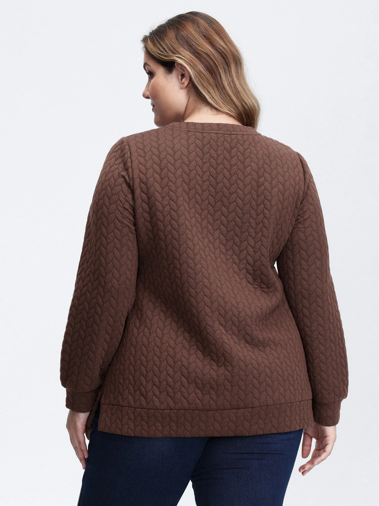 Textured Side Slit Round Neck Sweatshirt sold by Bloomchic product image thumbnail 4