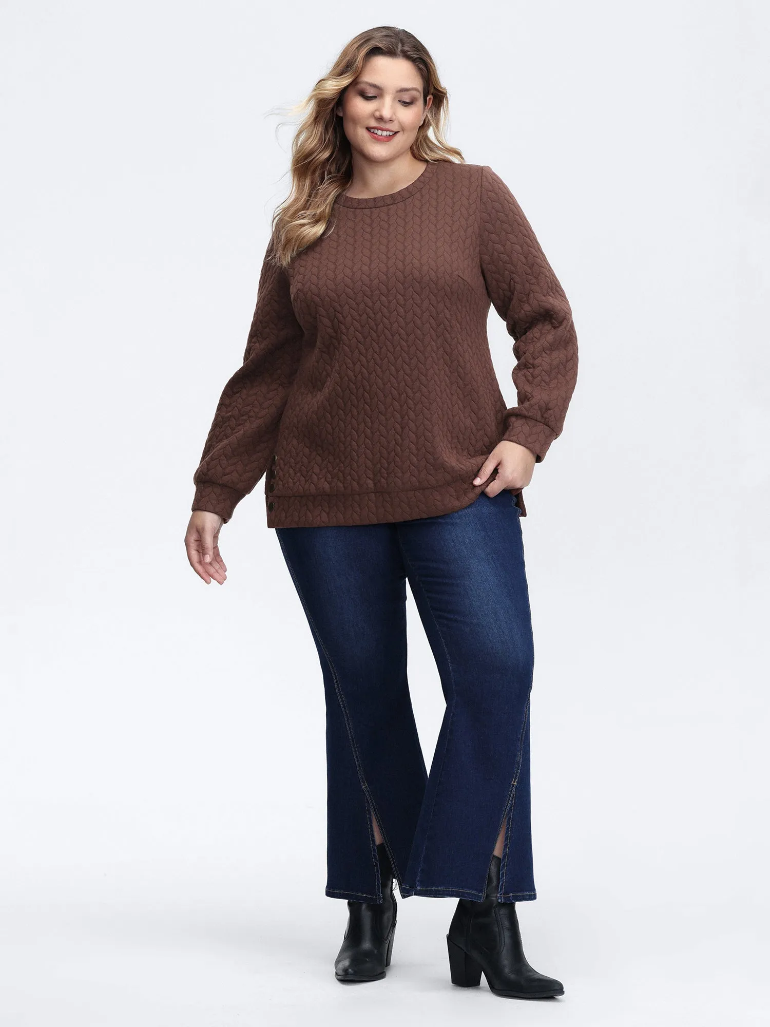 Textured Side Slit Round Neck Sweatshirt sold by Bloomchic product image thumbnail 3