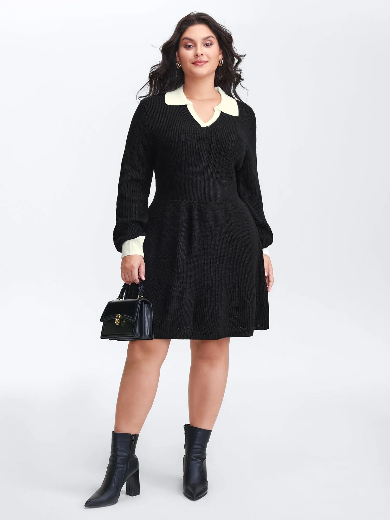 Polo Collar Textured Waist Defining Knit Dress sold by Bloomchic product image thumbnail 3