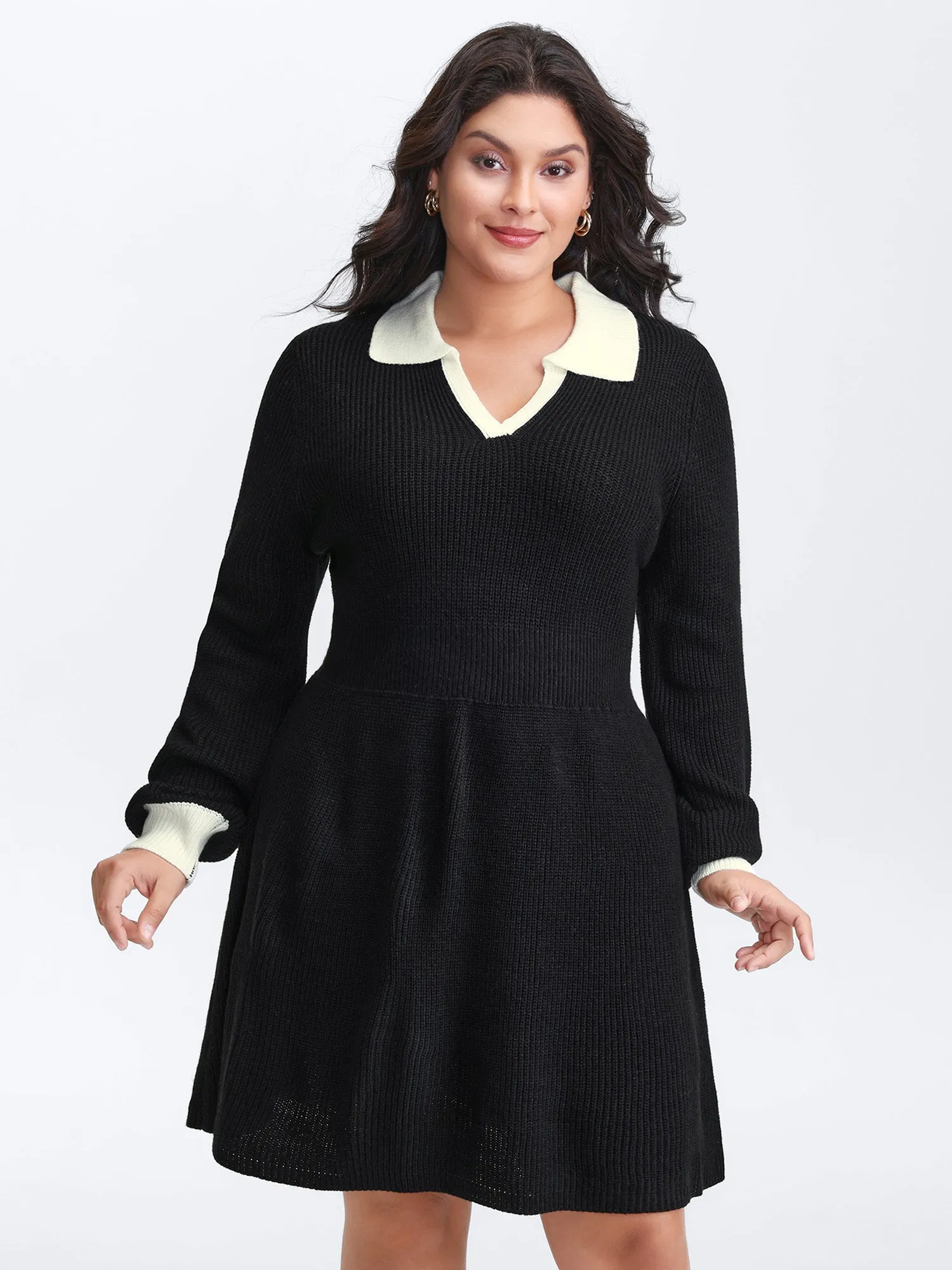 Polo Collar Textured Waist Defining Knit Dress sold by Bloomchic